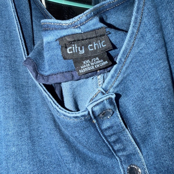 Denim Button-Down Dress With Puff Sleeves And Tie Waist Plus Size - Picture 3 of 3